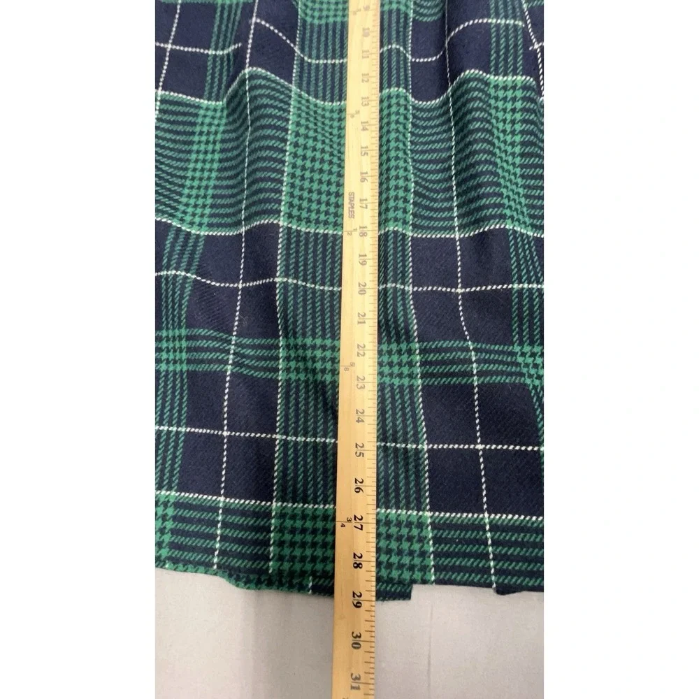 Vintage Wool Skirt 8 Blue Green Tartan Plaid Pleated Midi‎ Pocket Preppy Classic